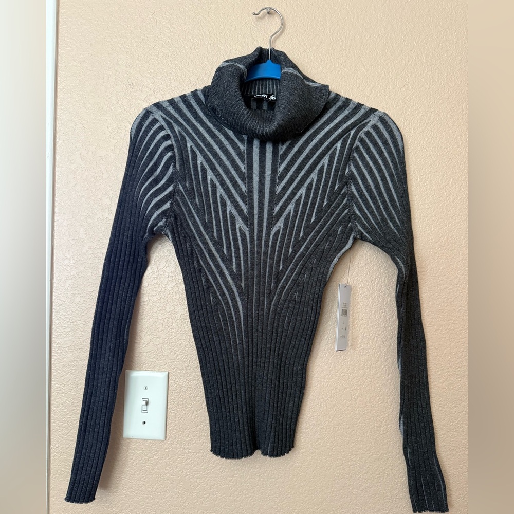DKNY Black and Gray Chevron Turtleneck Sweater